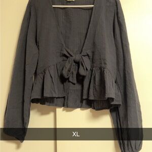 American Eagle Outfitters Charcoal Tie-Front Blouse